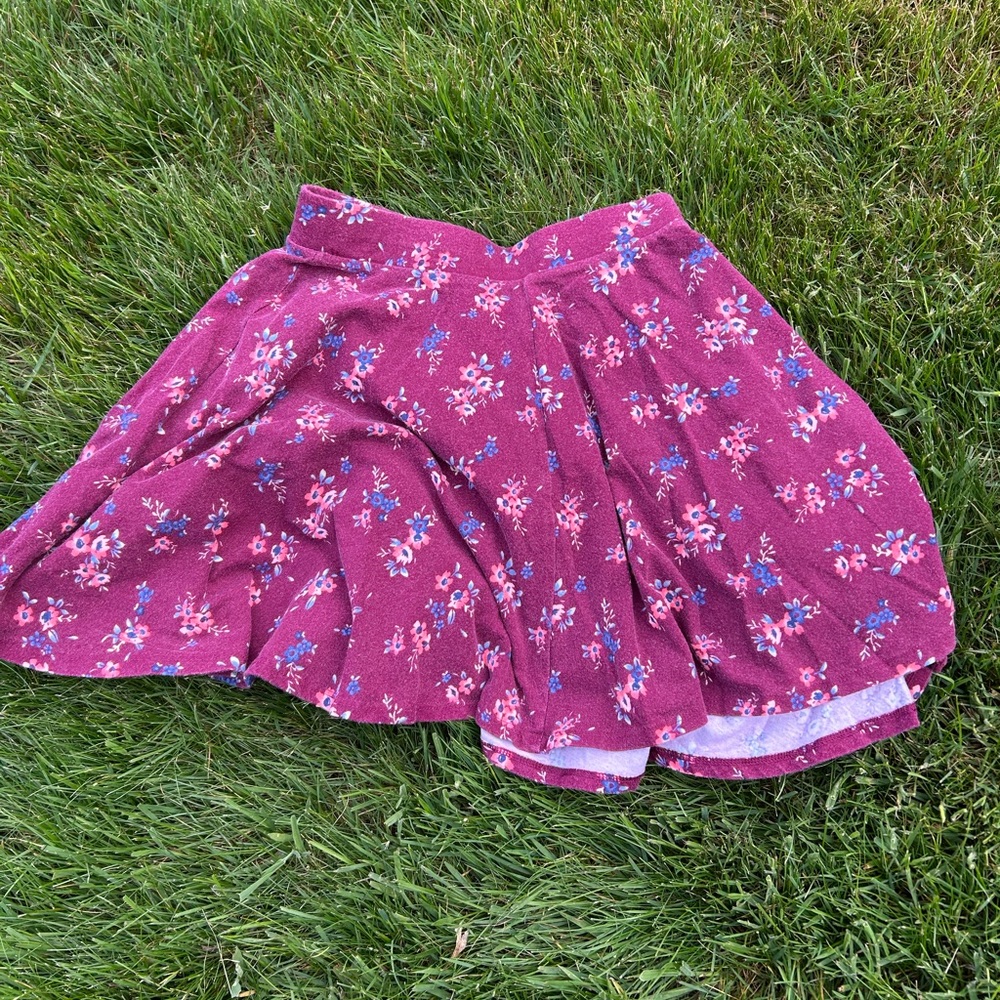 Burgundy Floral Skater Skirt